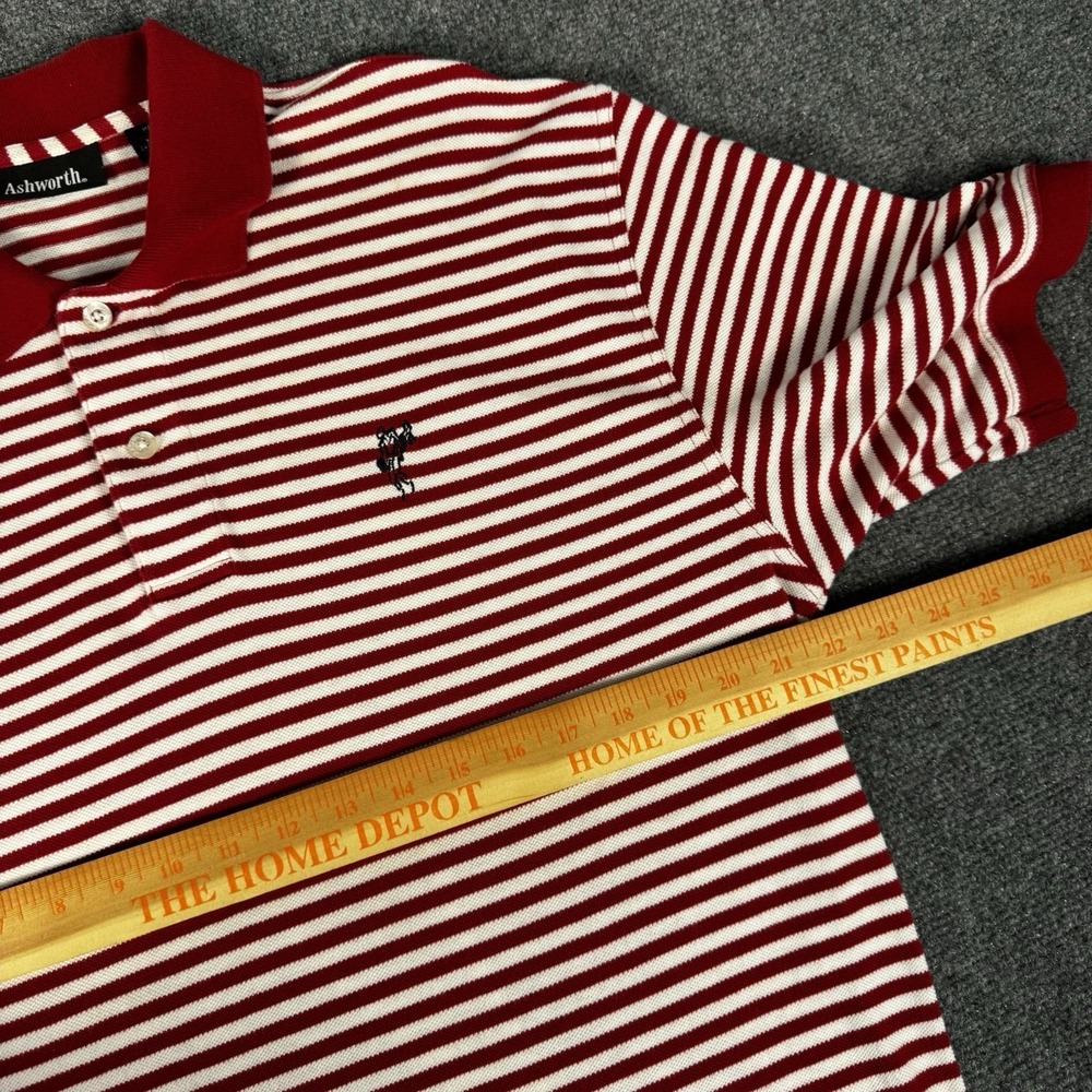 Ashworth Golf Polo Shirt Size L Red/White Striped Tipped Sleeves VTG USA - Picture 4 of 7